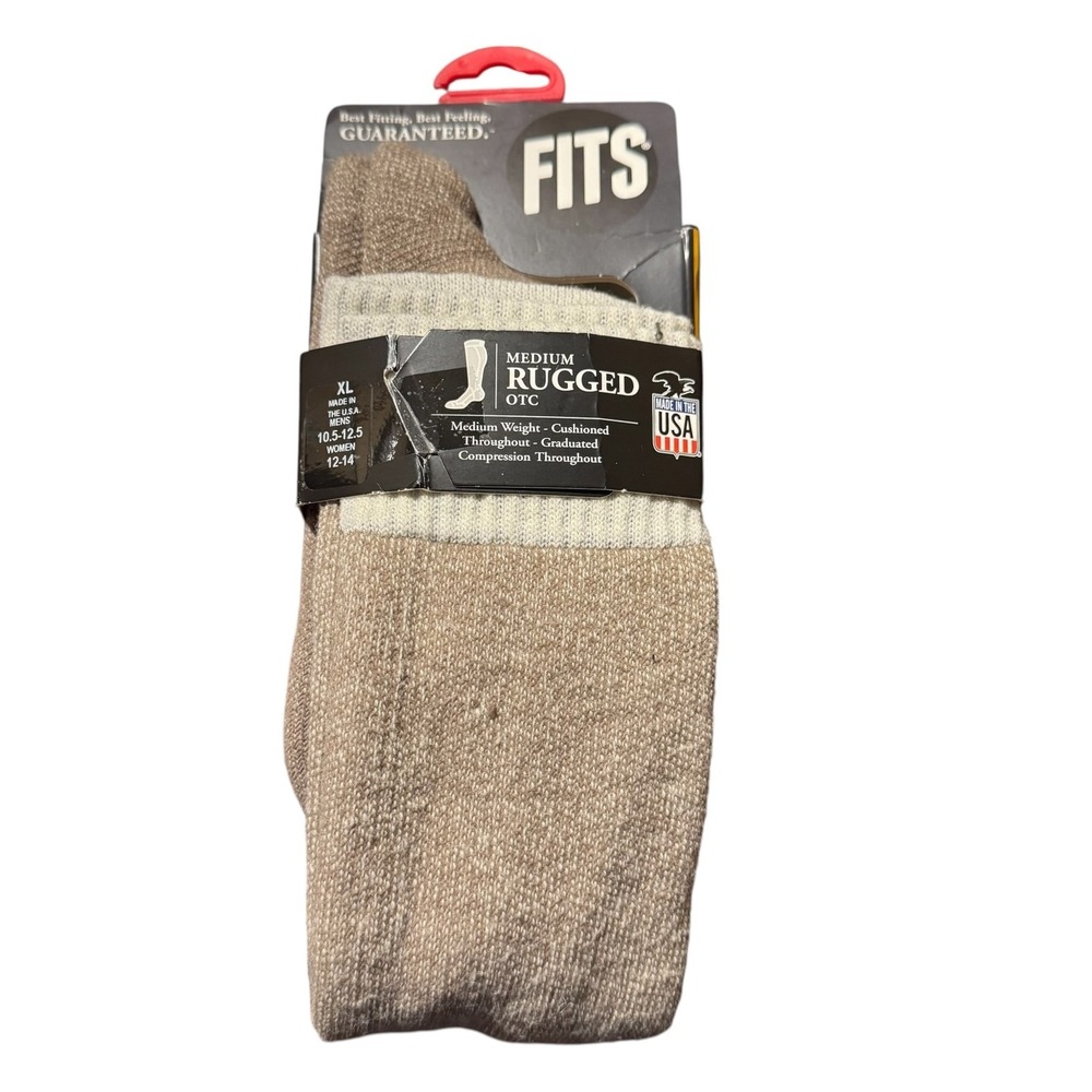 FITS Socks Mens XL Brown Merino Wool Rugged OTC Hiking Outdoor Cushioned F1234